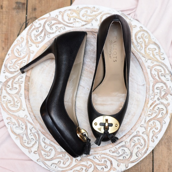 Talbots Shoes - Talbots Black Gold Tassel Detail Heels - Size 7